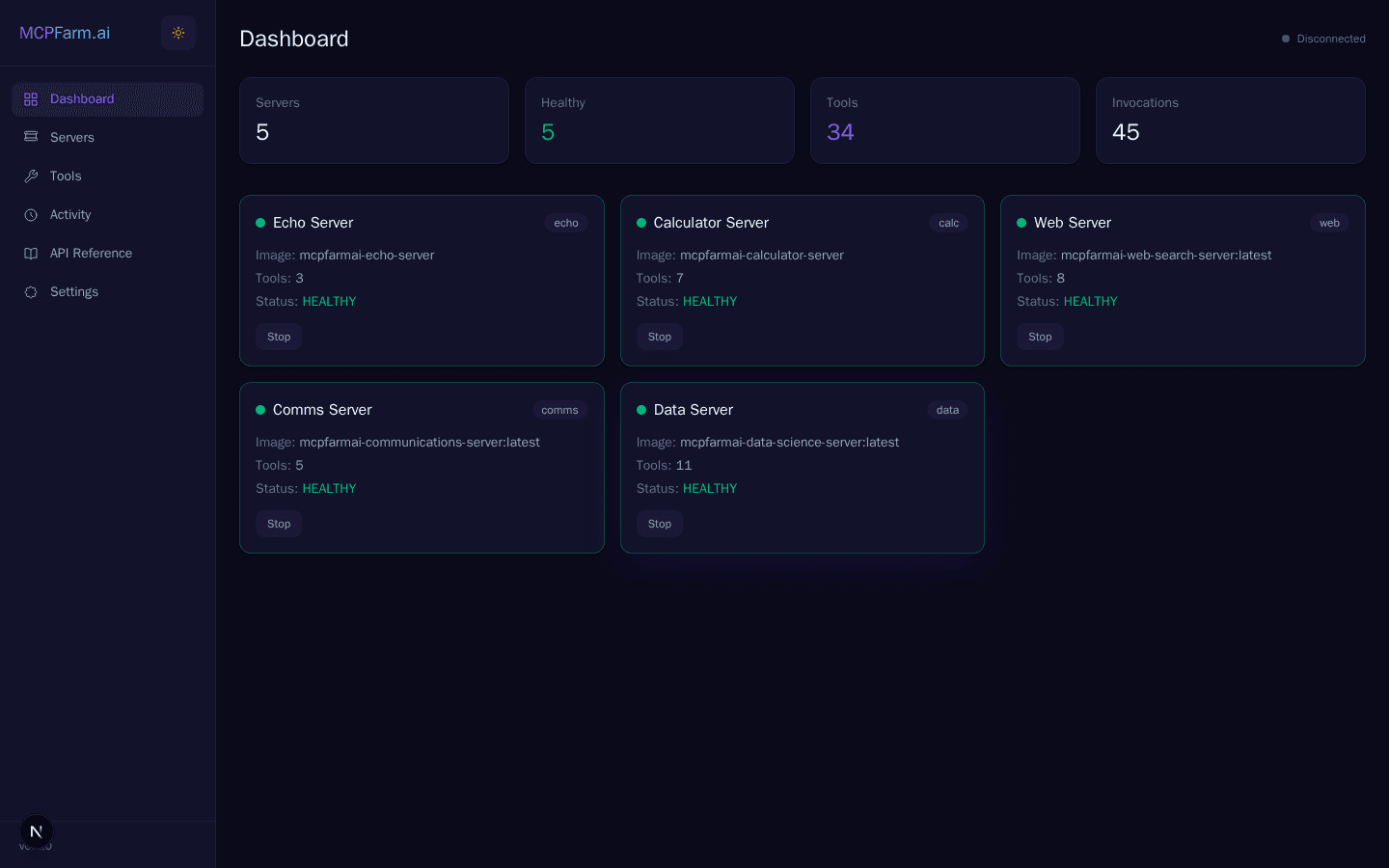 MCPFarm Dashboard - System overview and health monitoring